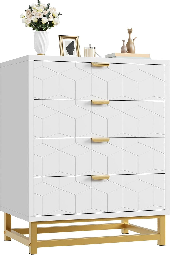 IDEALHOUSE White 4 Drawer Dresser for Bedroom,Modern Small Dresser