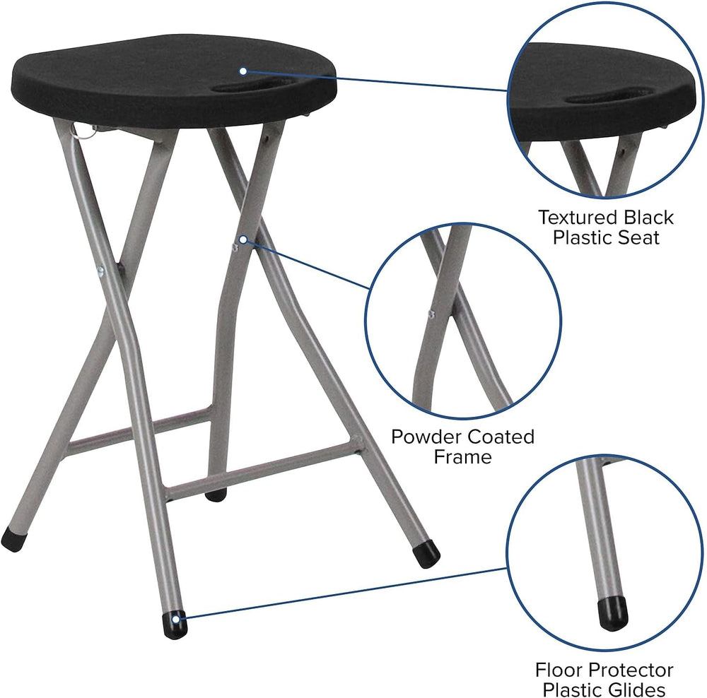 Flash Furniture Micah Foldable Stool with Black Plastic Seat and Titanium Gra...