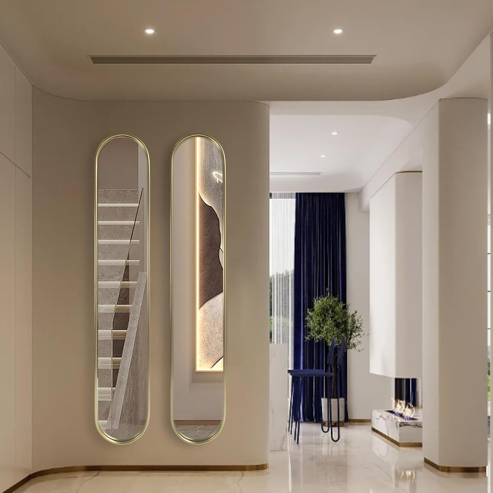 Gold Full Length Oval Mirror,Narrow Capsule Long Mirrors with Metal Frame for...