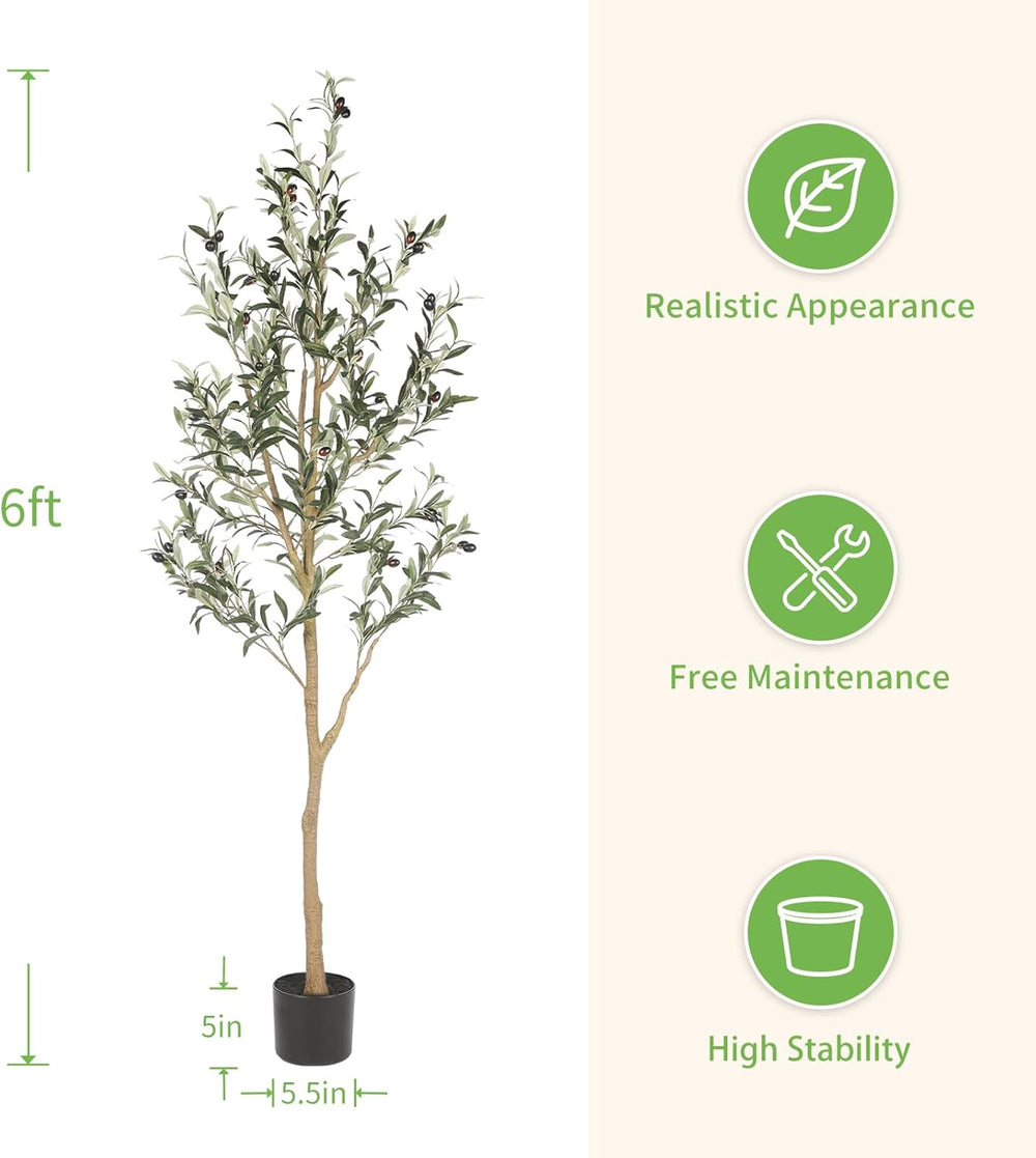 Realead 6ft Artificial Olive Tree, Tall Faux Olive Tree Plants, Fake Potted O...