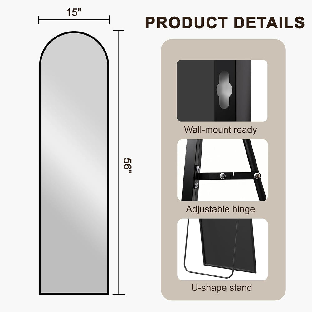 Arched Full Length Mirror with Stand, 56"x15" Full Body Floor Mirro...