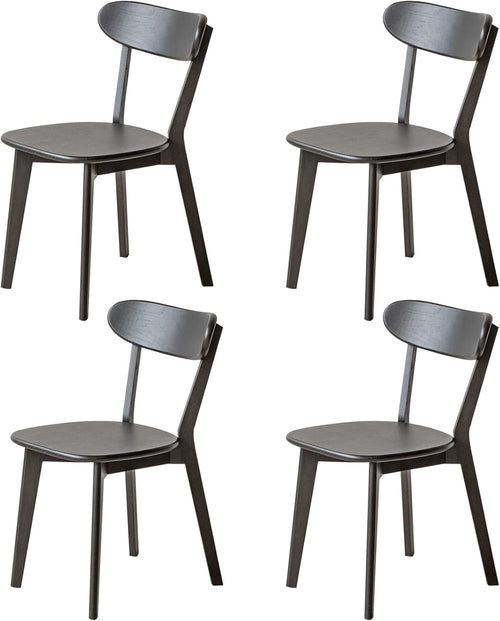 100% Solid Wood Dining Chairs,Mid Century Modern Dining Chairs with Rounded Backrest,Kitchen,Dining Room Chairs Set of 1/2/4 (4, Black Color)