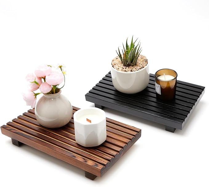 Renawe Farmhouse Bathroom Counter Tray Wood Display Pedesta Stand Kitchen - Image 7