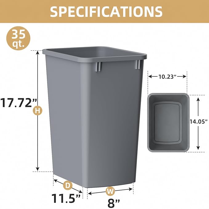 ROOMTEC 35QT Kitchen Trash Can, Lightweight and Sturdy Slim Trash Can, - Image 4