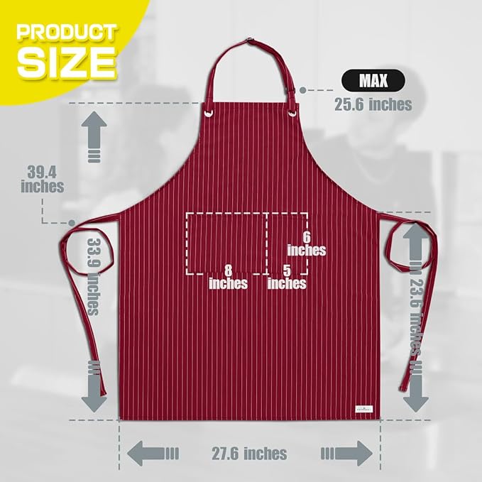ROTANET Stripe Stretch Apron for Men Women Chef Big and Tall Large Striped - Image 2
