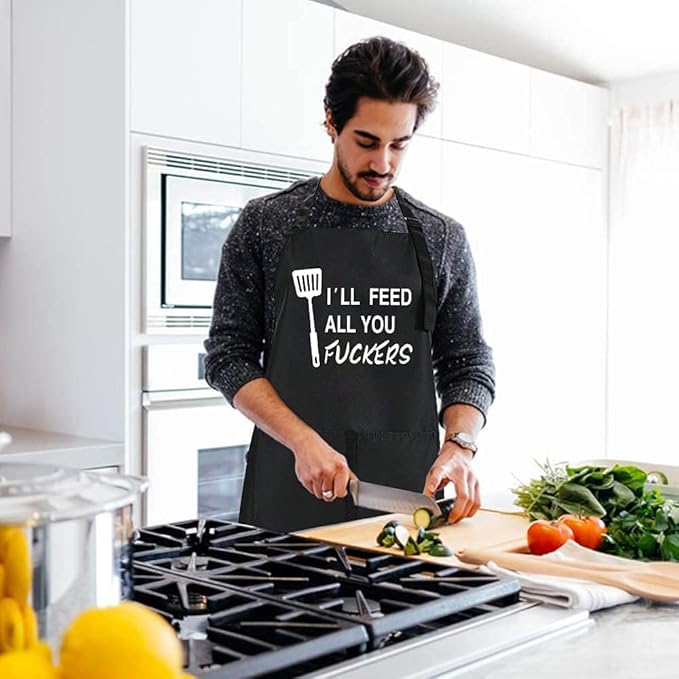 Rosoz Funny Black Chef Aprons for Men Adjustable BBQ Grill Kitchen Cooking - Image 6