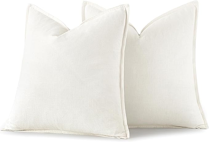 MIULEE Decorative Linen Pillow Covers 20x20 Inch Cream White Boho Farmhouse - Image 6