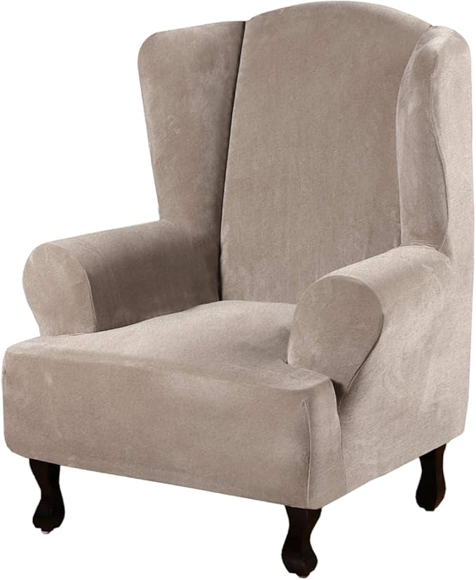 H.VERSAILTEX Wingback Chair Covers Velvet Plush Wing Chair Slipcover 1 Piece by HVERSAILTEX