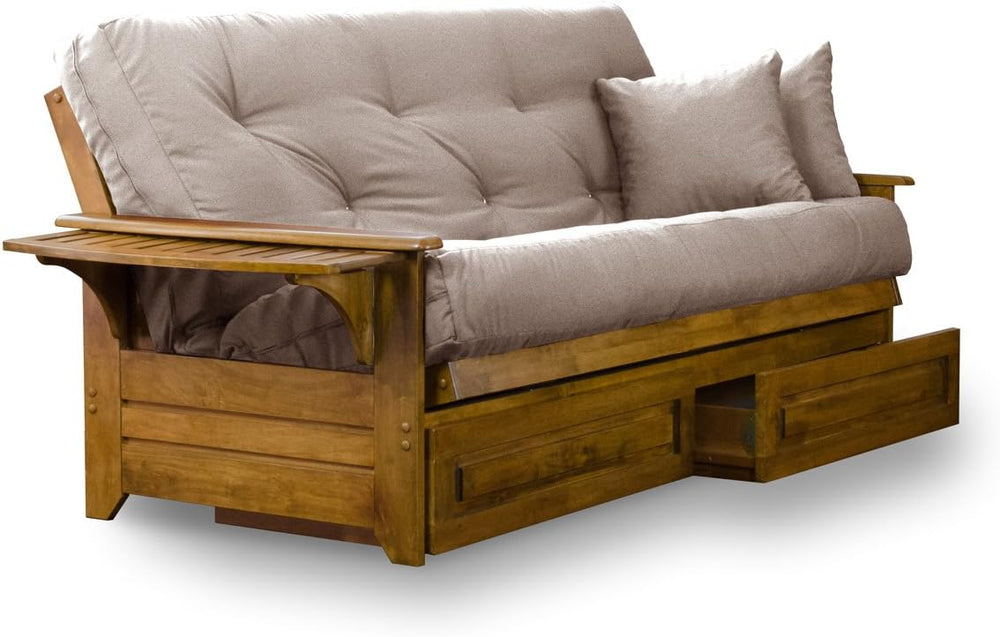 Nirvana Futons Brentwood Tray Arm Futon Frame, Drawers, and Microfiber Khaki ...