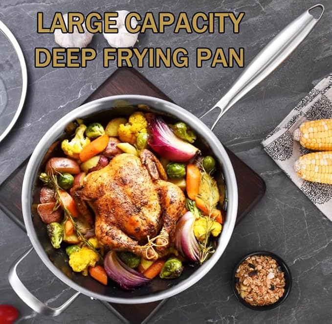 Toutrop Tri-Ply Stainless Steel 8 Quarts Sauté Pan - Image 2