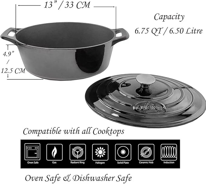 La Cuisine Enameled Cast Iron Oval Dutch Oven Casserole 6.75 QT 33x25x16cm Matt - Image 6