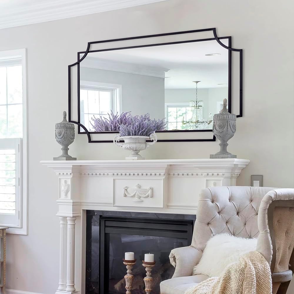 Large Black Mirror for Living Room, 60'' x 30'' Decorative Wa...