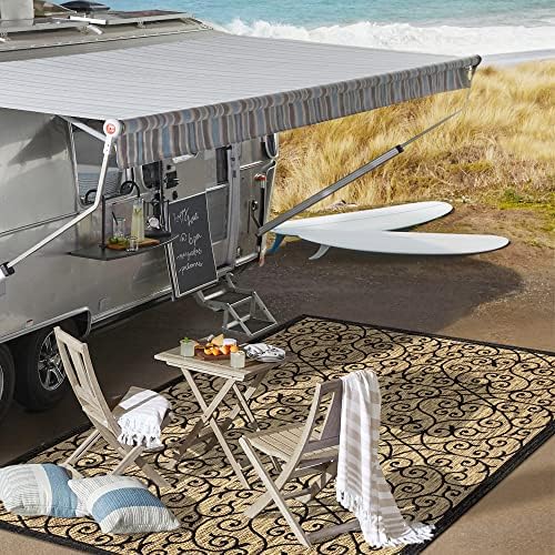 JONATHAN Y Vintage Filigree Indoor Outdoor Area Rug 8X10 Black/Khaki, Madrid ...