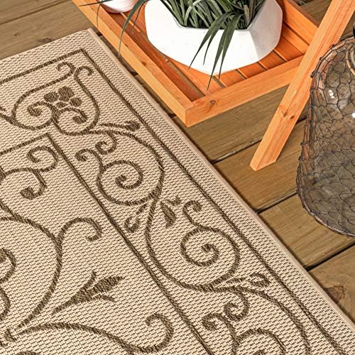 JONATHAN Y Vintage Filigree Indoor Outdoor Area Rug 5X8 Beige/Brown, Charlest...