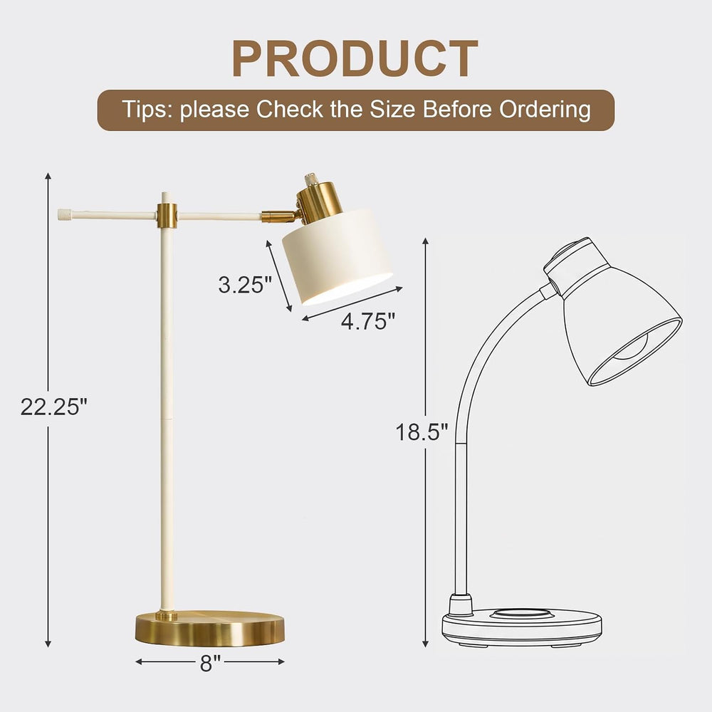 22.2" Modern Desk Lamp, Metal Table Lamp with LED Bulb, Adjustable Readi...