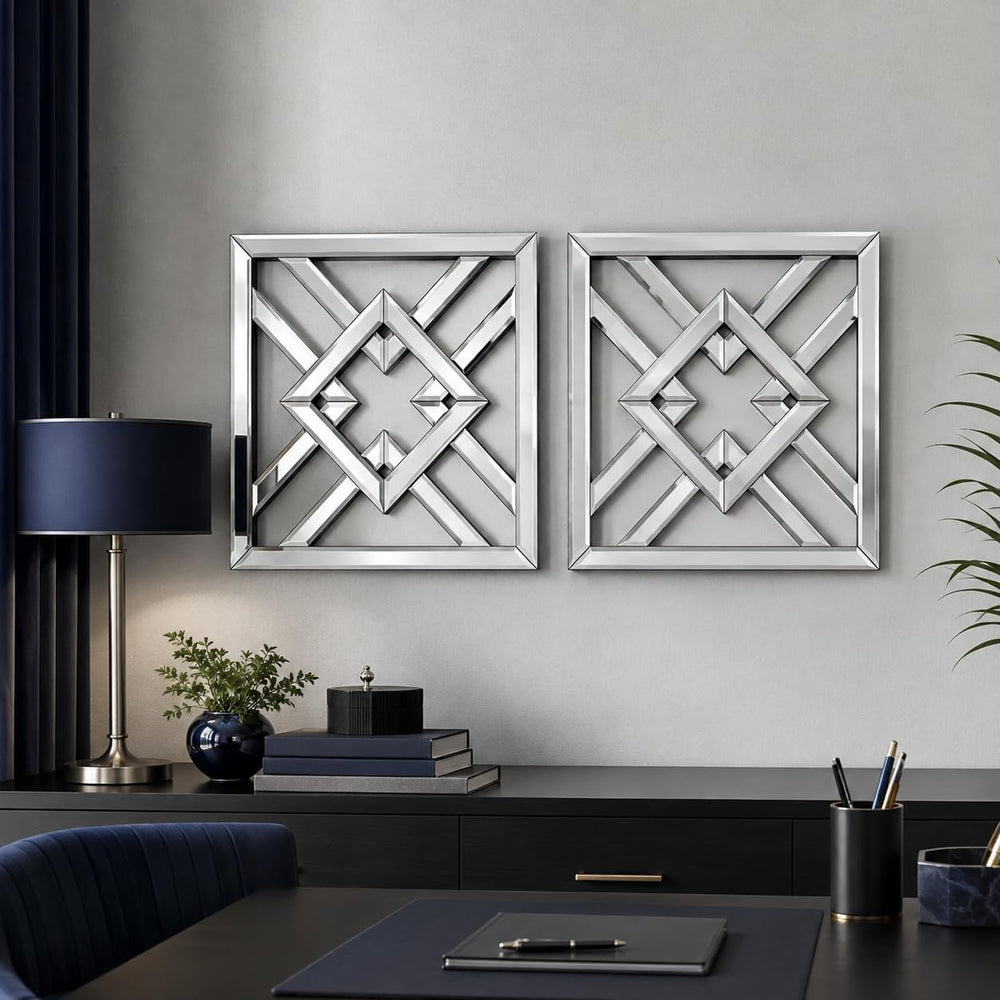 Square Decorative Wall Mirror 12 x 12 Inch, Silver Frameless Mirror Wall Deco...