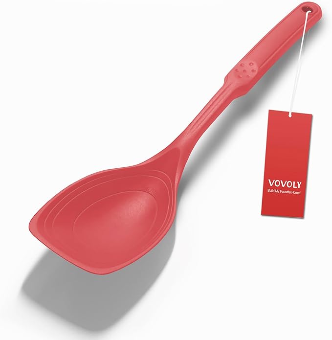 Large Silicone Cooking Spoon, Non-Stick Solid Spoon set by VOVOLY