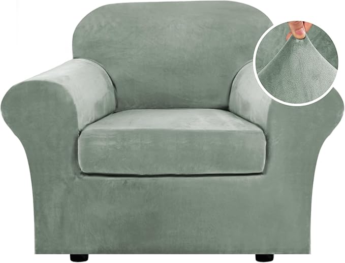 H.VERSAILTEX Rich Velvet Stretch 2 Piece Cover Chair Slipcover Sofa Cover by HVERSAILTEX