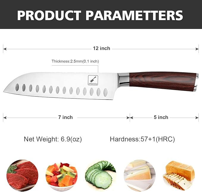 imarku Santoku Knife 7 inch Kitchen Knife Ultra Sharp Asian Knife Japanese Chef - Image 5