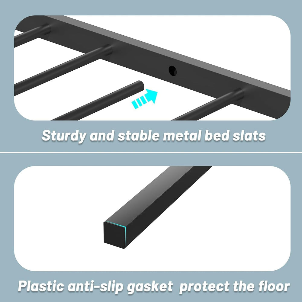 Full Size Corner Bed Frame with 2 Storage Drawers Black | Metal Platform Bed ...