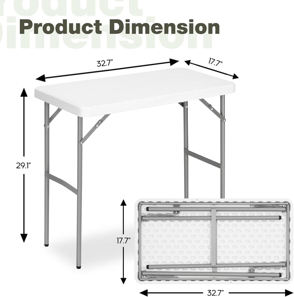 2.7ft Rectangular Folding Table for All-Occasion, Foldable Table with HDPE Ta...