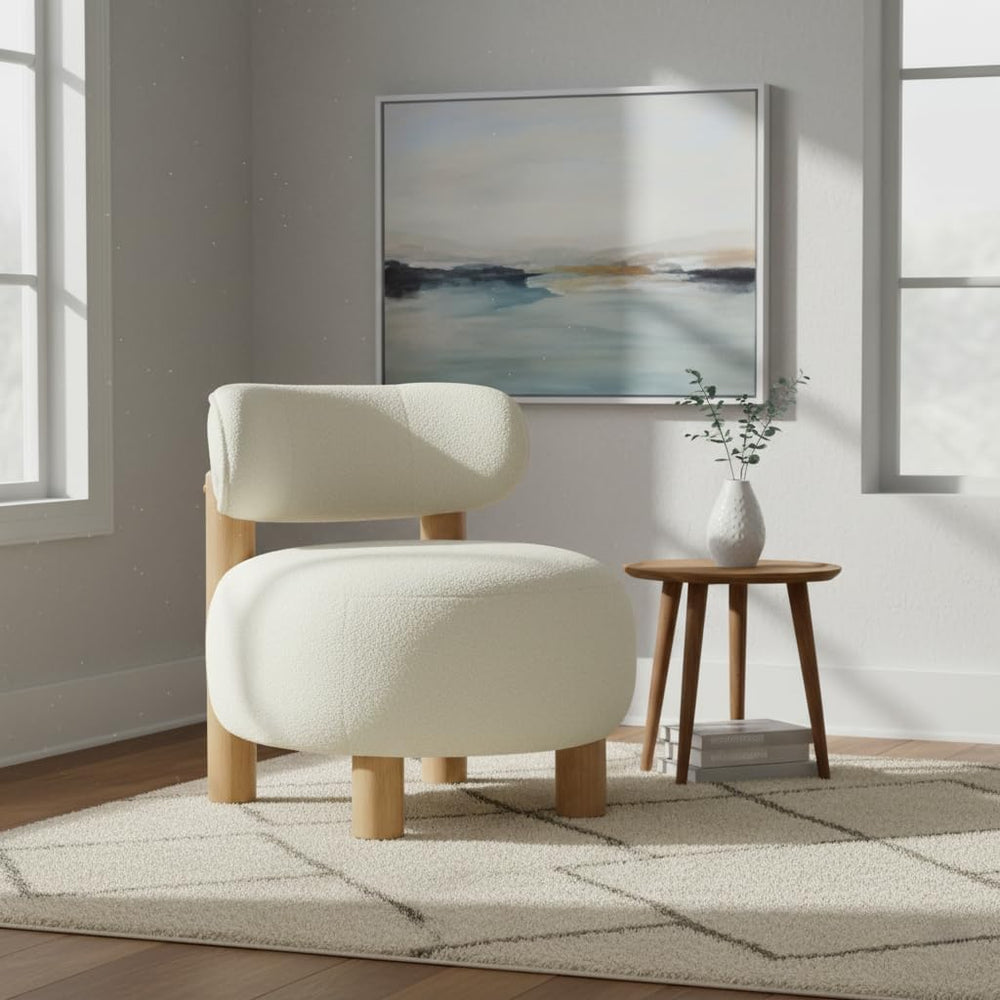 KISLOT, Modern Boucle Accent Chair, Curved Backrest, Cream