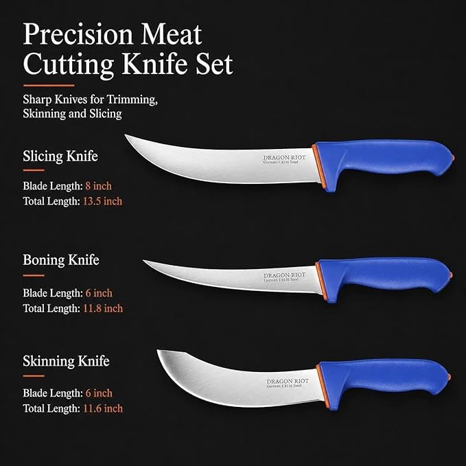 DRAGON RIOT 3 Pcs Butcher Knife Set, Stainless Steel Boning & Carving Knives - Image 6