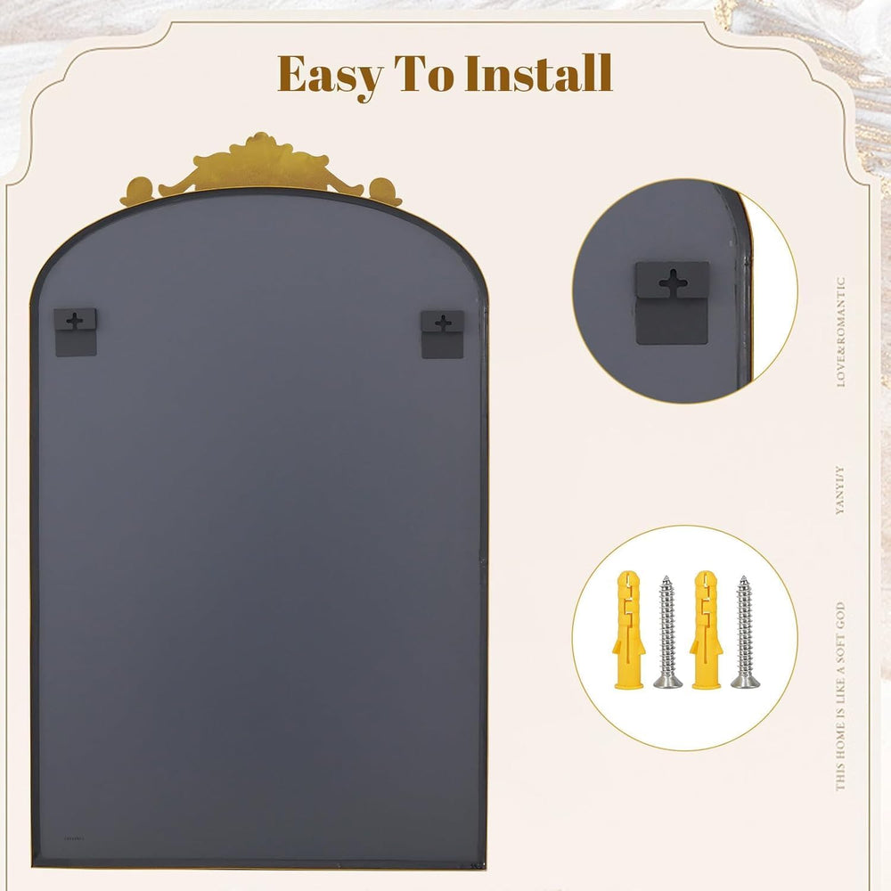 Vintage Arched Wall Mirror, 36"x24" Antique Bronze Bathroom Mirror