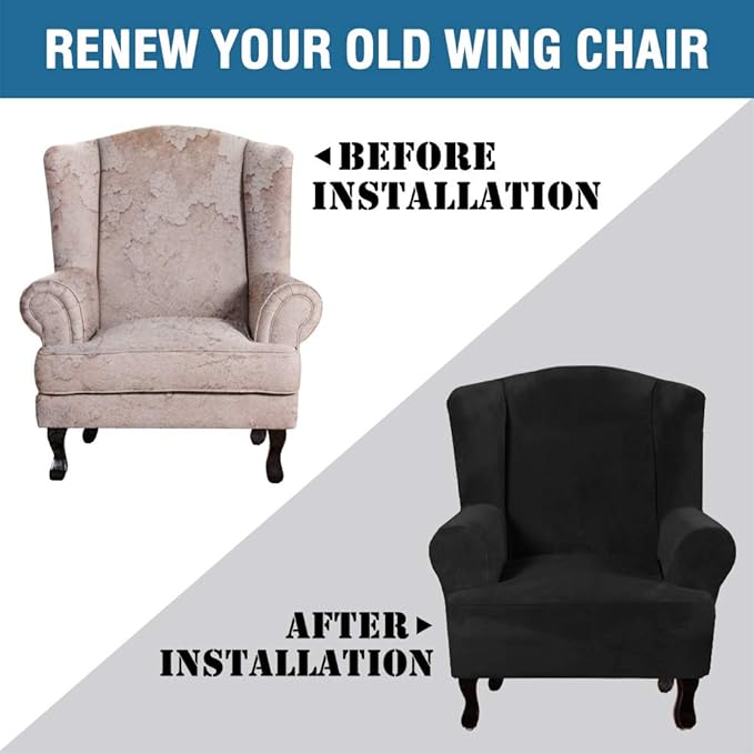 H.VERSAILTEX Wingback Chair Covers Velvet Plush Wing Chair Slipcover 1 Piece - Image 8