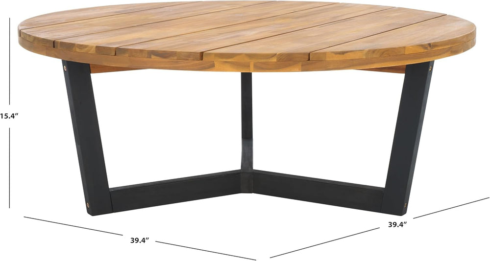 SAFAVIEH Outdoor Leo Wood Coffee Table, 39.4" Natural/Black PAT7319B