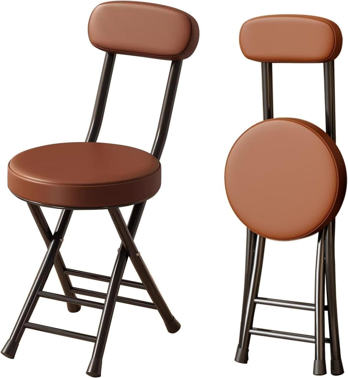 2 Pack Folding Chairs, PU Dining Chair Set with Padded Cushion and Back, Indoor Outdoor Upholstered Commercial(Brown)