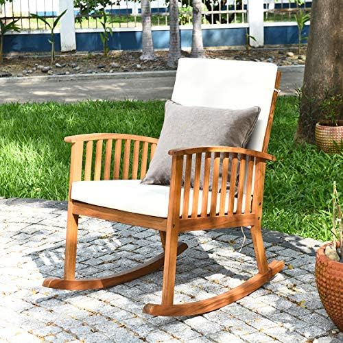 Tangkula Outdoor Rocking Chair with Soft Cushions, Solid Acacia Wood (1)