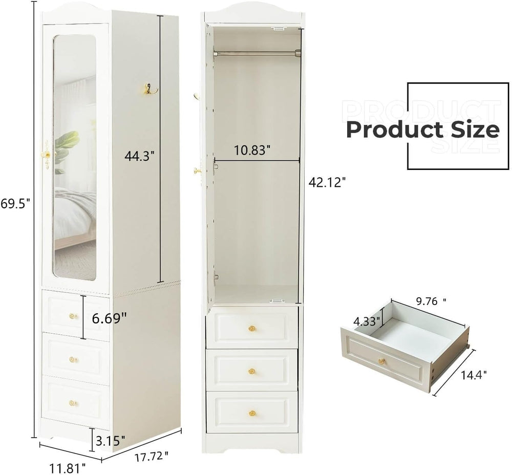 Armoire Wardrobe Closet, White Bedroom Armoires Cabinet with Mirror Door and ...