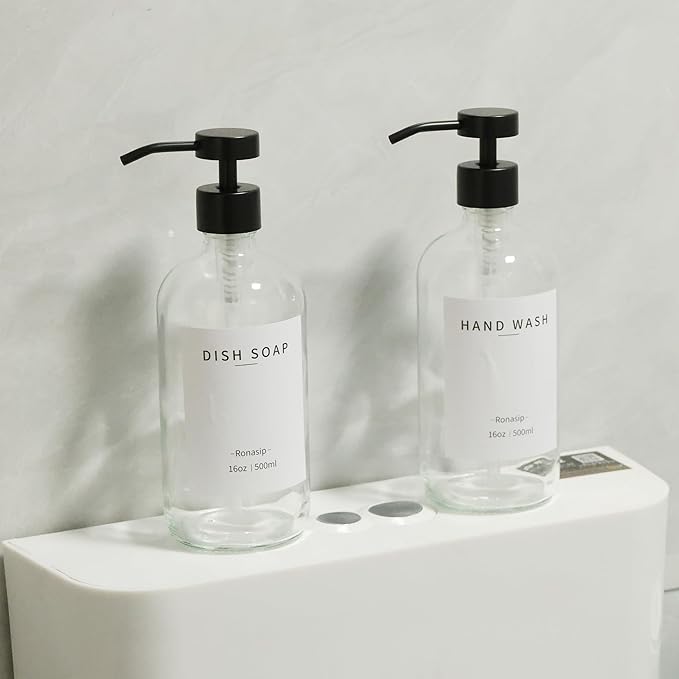Ronasip Set of 5 Kitchen Soap Dispenser Set 16 Oz Glass Hand Dish Soap Dispenser - Image 7