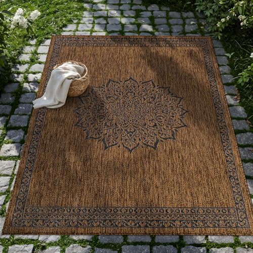 CAMILSON Outdoor Rug 5x7 Medallion Gold Modern Area Rugs for Indoor and Outdo...