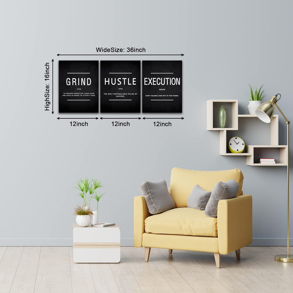 BWSPACE Motivational Wall Decor Grind Hustle Execution Wall Art Office Wall D...