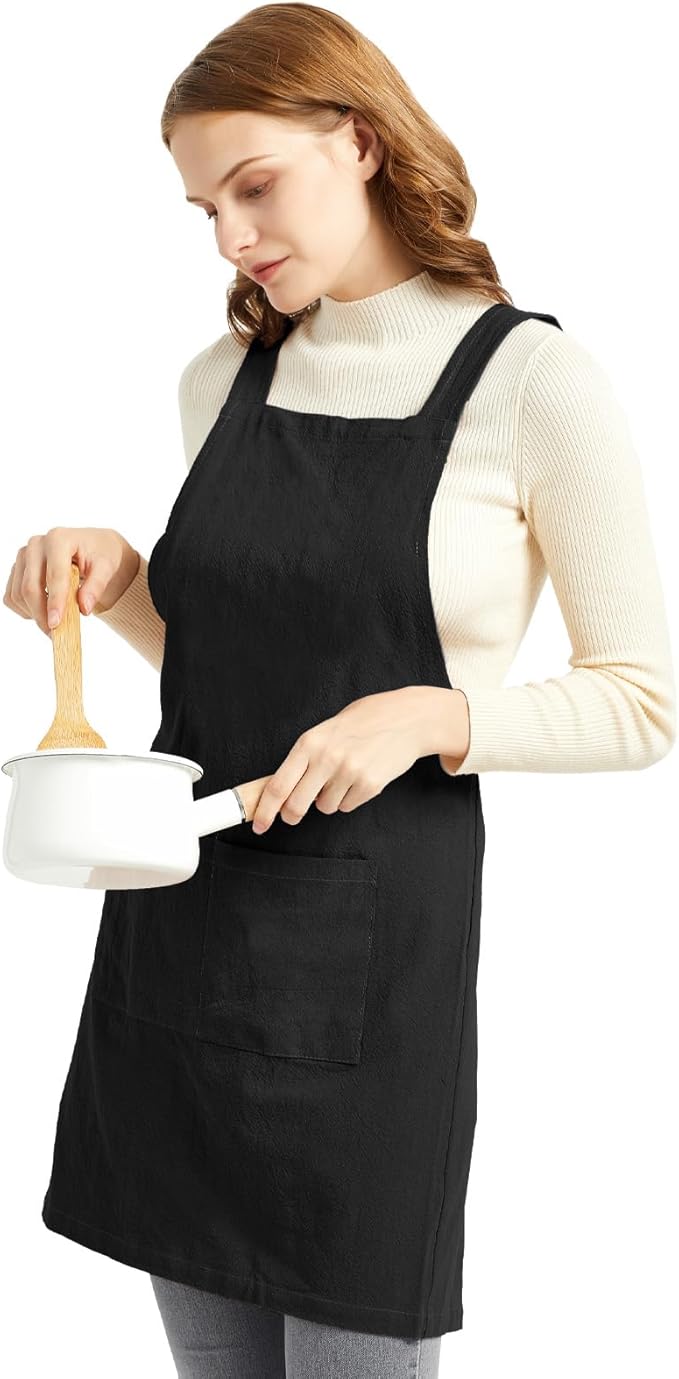 ELEZAY Aprons for Women with Pockets Plus Size Comfort Cross Back No Tie Cotton - Image 3