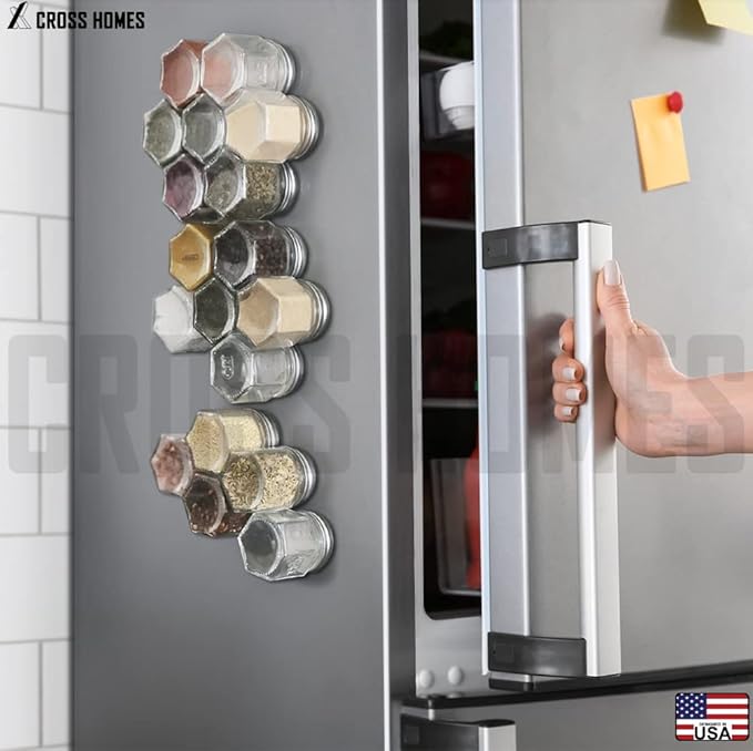 20 Pack Magnetic Spice Jars for Refrigerator, Hexagon Glass Magnetic Spice Jar - Image 6