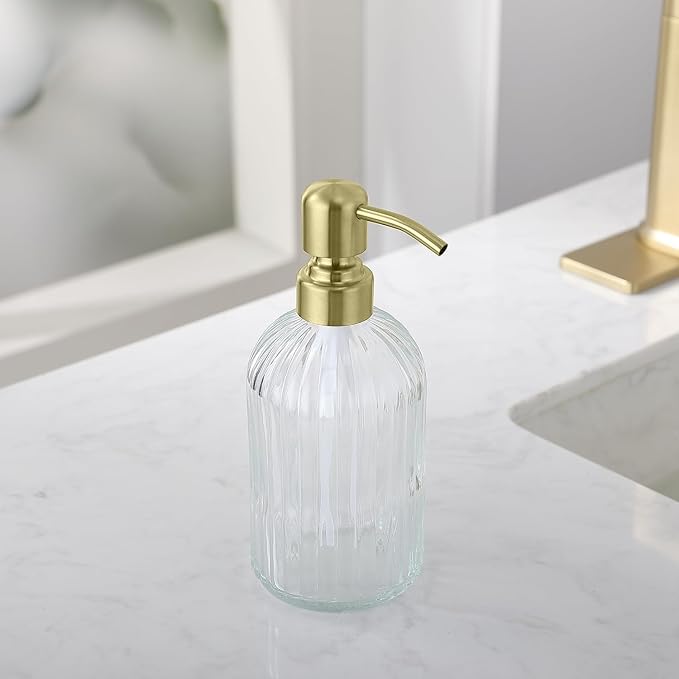 Gold Glass Soap Dispenser with Rust Proof Metal Pump, Vintage & Antique Design - Image 6