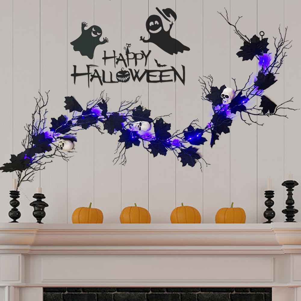 Halloween Black Garland with Timer 2 Pack 6 Feet Dead Branch Garland Lights w...