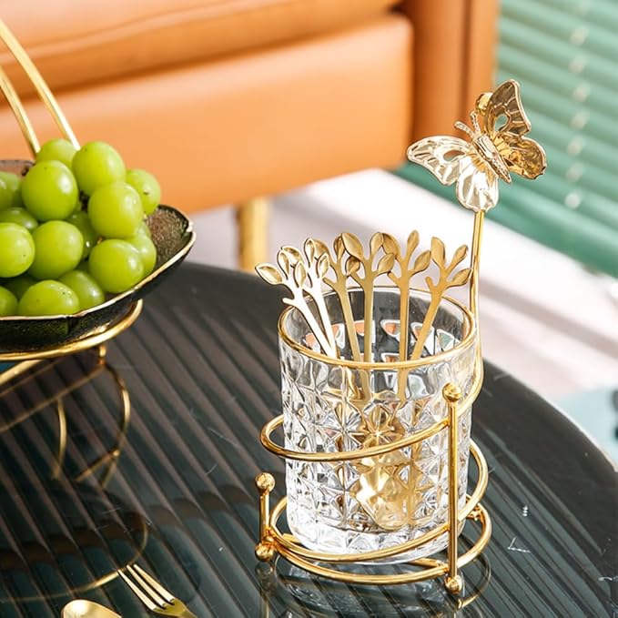 6PCS Coffee Spoons Set with Glass Holder, Small Stainless Steel Gold Tea Spoon - Image 9
