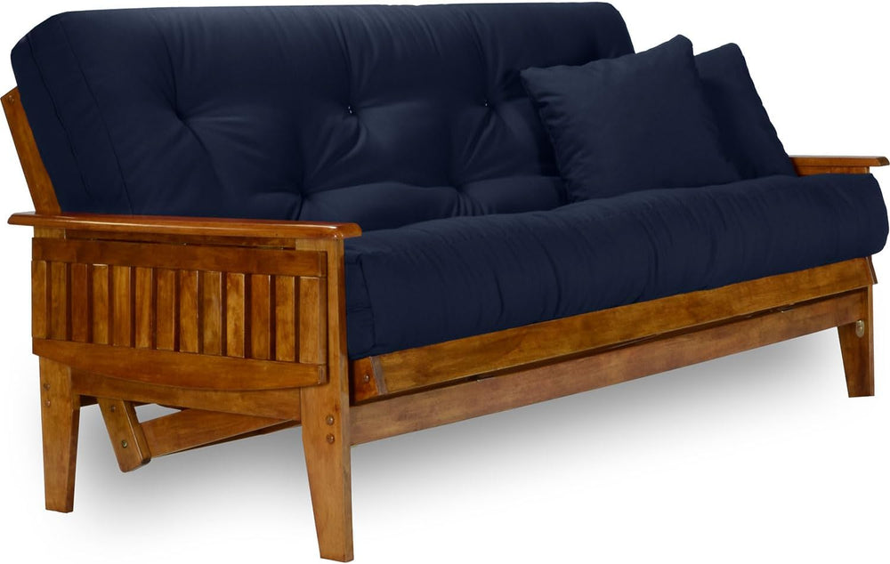 Eastridge Futon Set - Full Size, Frame, 8" Mattress, Twill Navy Blue Cover