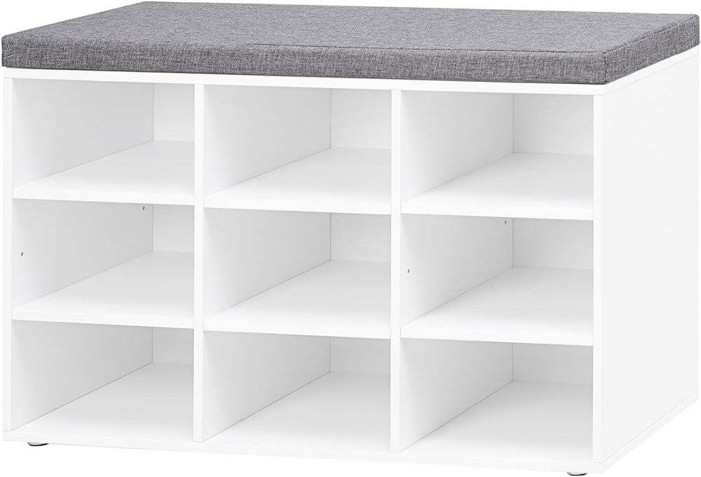 DINZI LVJ Shoe Storage Bench with Cushion, Cubby Shoe Rack with 9 Cubbies, Ad...