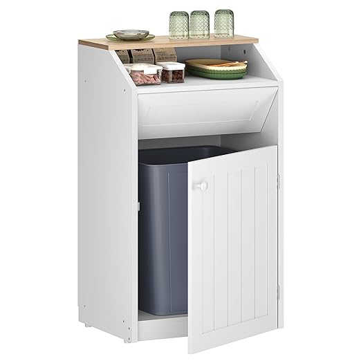 YATINEY Trash Cabinet, Freestanding Trash Can Cabinet, Wooden Recycling by Yatiney