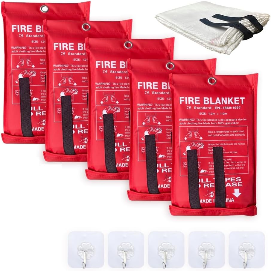 Leberna 5 Pack 39.9x39.3 Fire Blanket Fire Suppression Blanket | Fiberglass F...