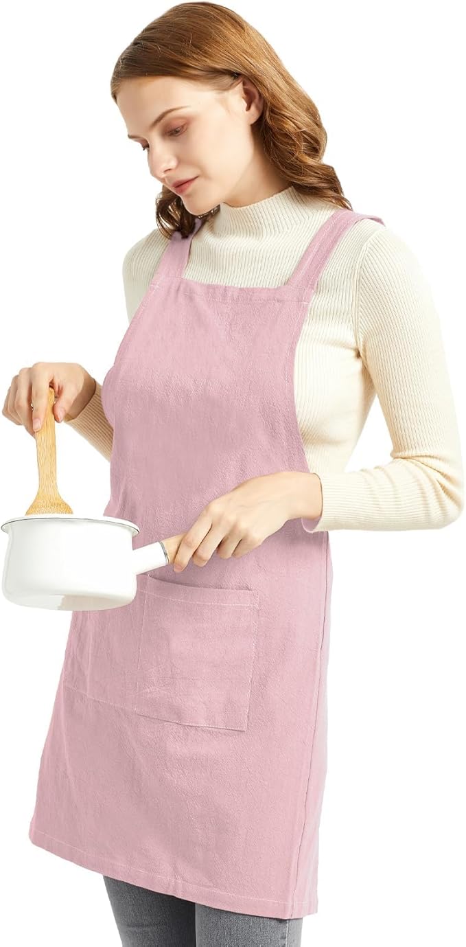 ELEZAY Aprons for Women with Pockets Plus Size Comfort Cross Back No Tie Cotton - Image 3