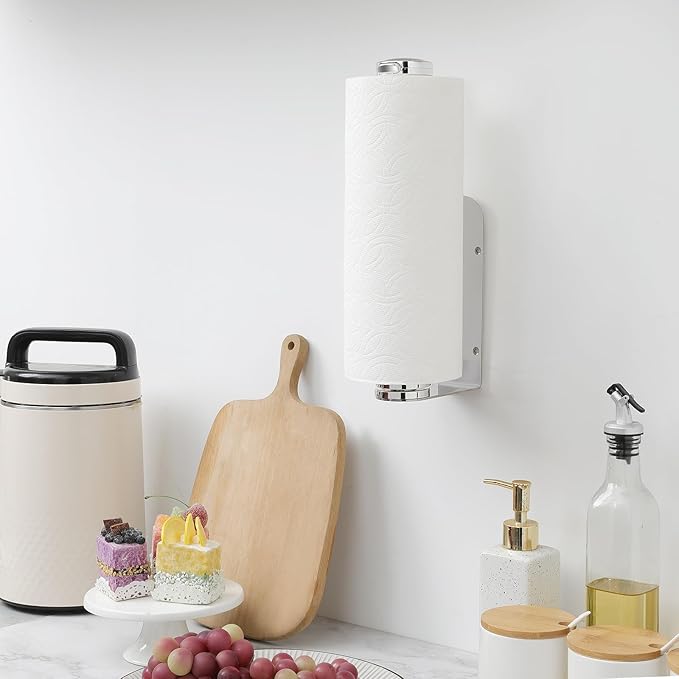 theaoo Paper Towel Holder Under Cabinet, One-Handed Tear Wall Mount Paper Towel - Image 3