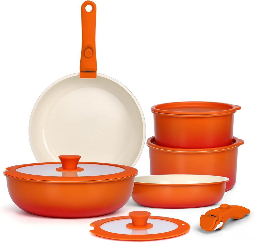 GIPP 11pcs Pots and Pans Set Non Stick, Nonstick Cookware Set Detachable Handle