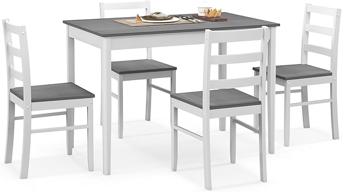 NAFORT 5 Piece Dining Table Set for 4, Farmhouse Solid Wood Kitchen Table Cha...