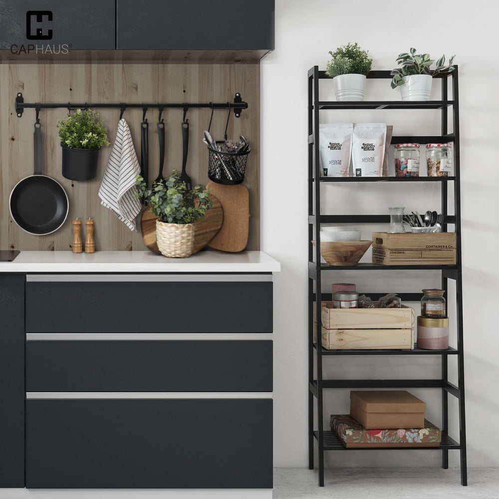 CAPHAUS Bookshelf, 5-Tier Bookcase, Tall Ladder Shelf with Bamboo Frame,Frees...